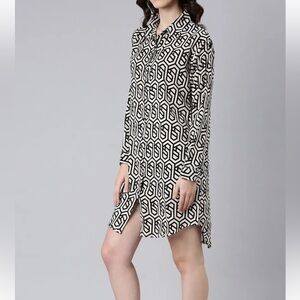 Geometric Black and White Shirt Dress .. New